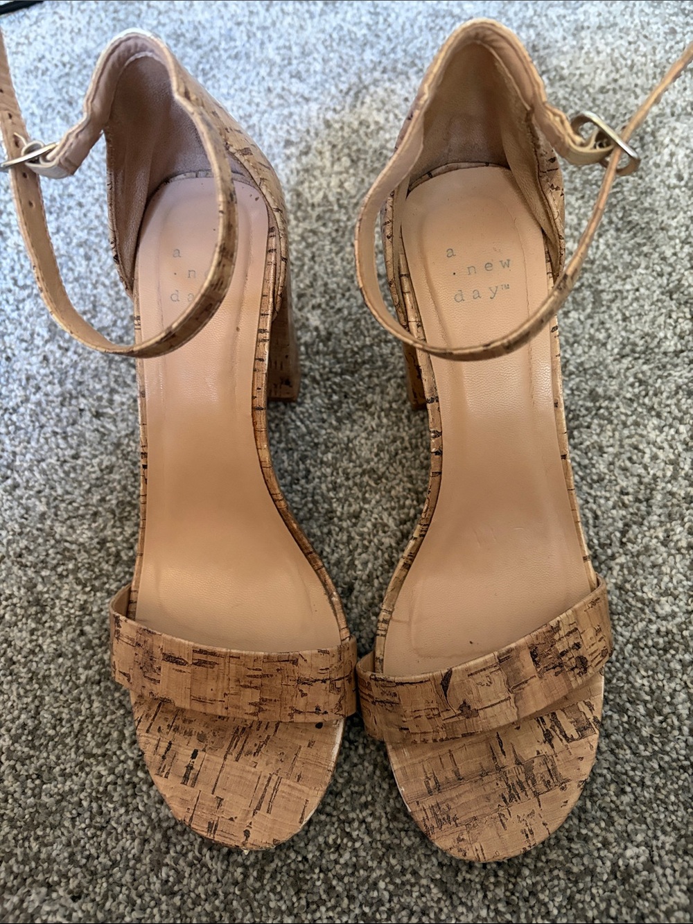 a new day Cork-Textured Tan Block Heel Sandals with Ankle Strap